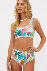 Floral Scoop Sporty Bikini Top And High Waisted Bottoms