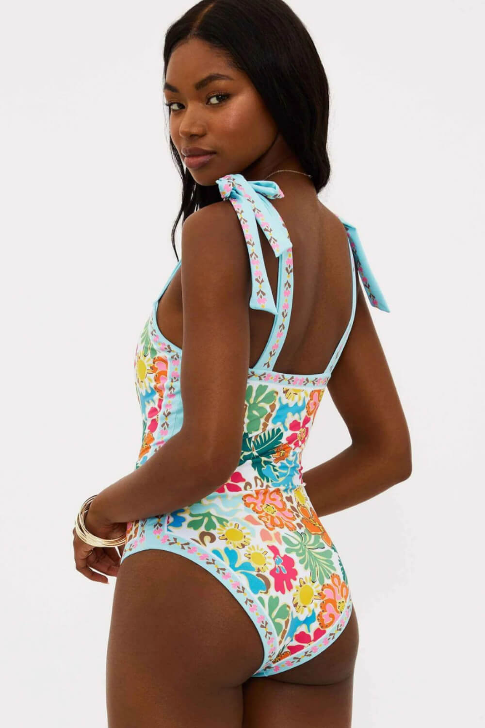 Floral Tie Shouler One-Piece Swimsuit