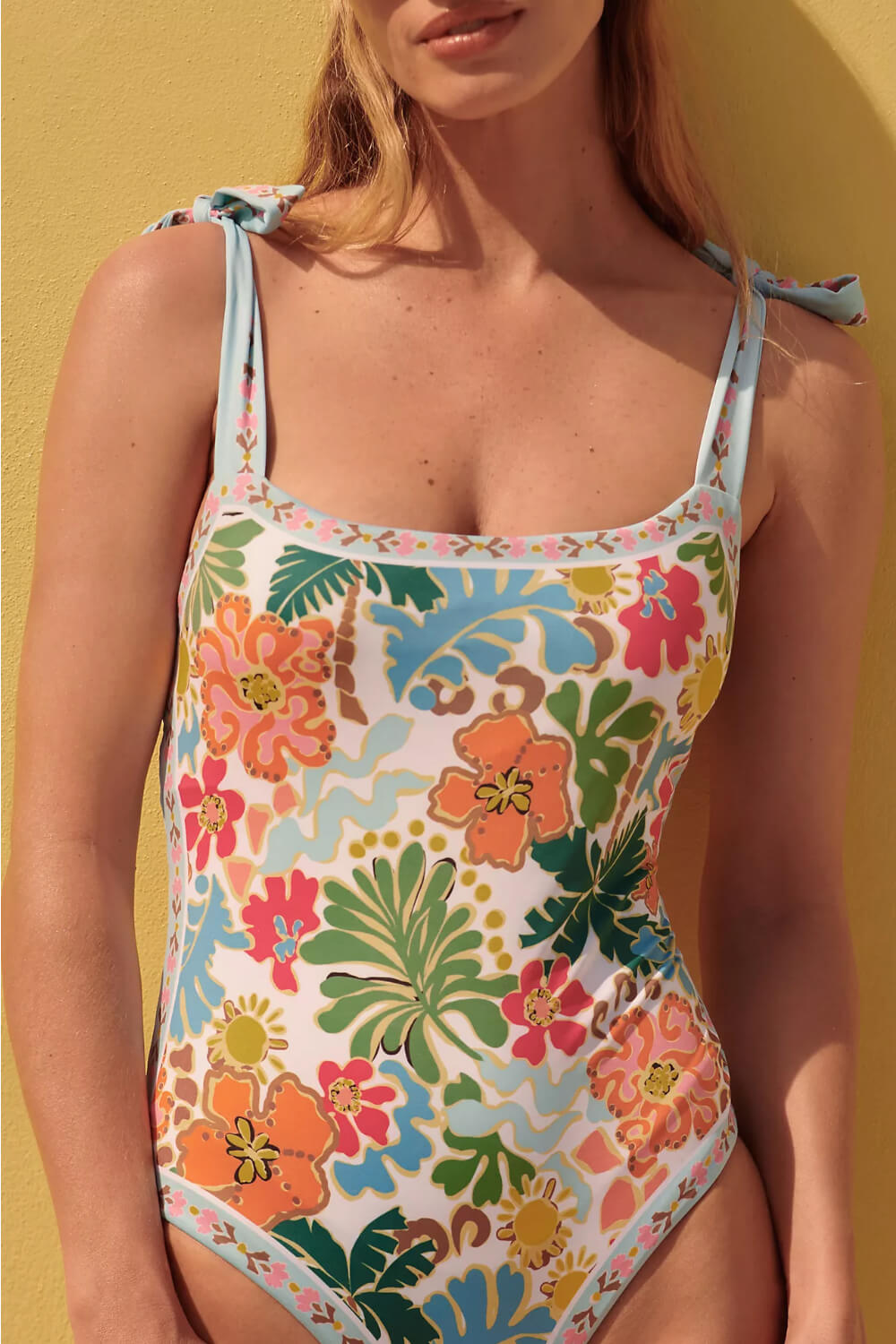 Floral Tie Shouler One-Piece Swimsuit