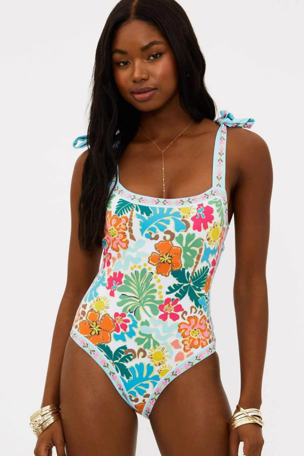 Floral Tie Shouler One-Piece Swimsuit