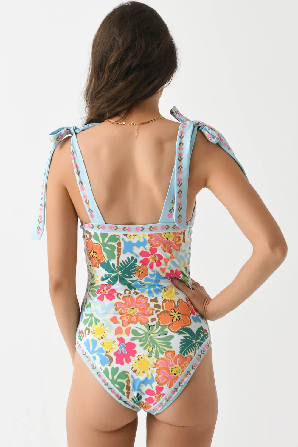Floral Tie Shouler One-Piece Swimsuit