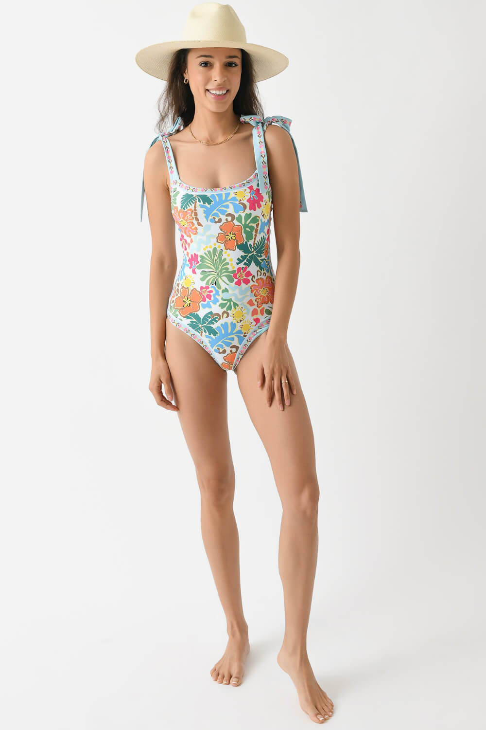 Floral Tie Shouler One-Piece Swimsuit