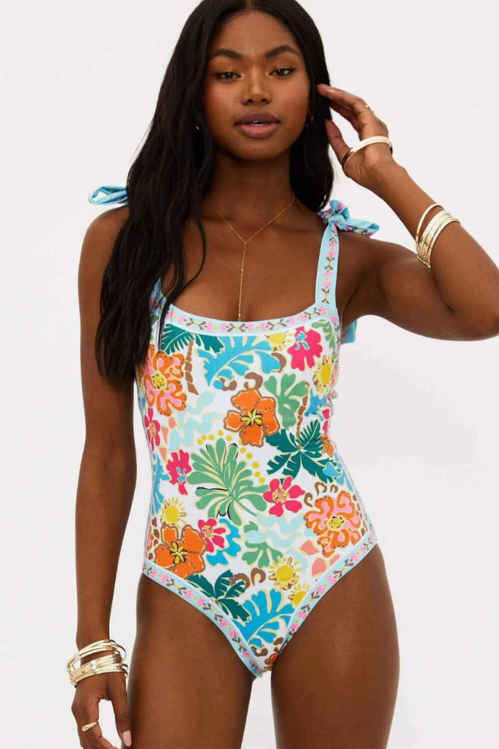 Floral Tie Shouler One-Piece Swimsuit
