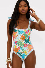 Floral Tie Shouler One-Piece Swimsuit