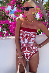 Ethnic Strapless One Piece Swimsuit