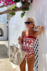 Ethnic Strapless One Piece Swimsuit