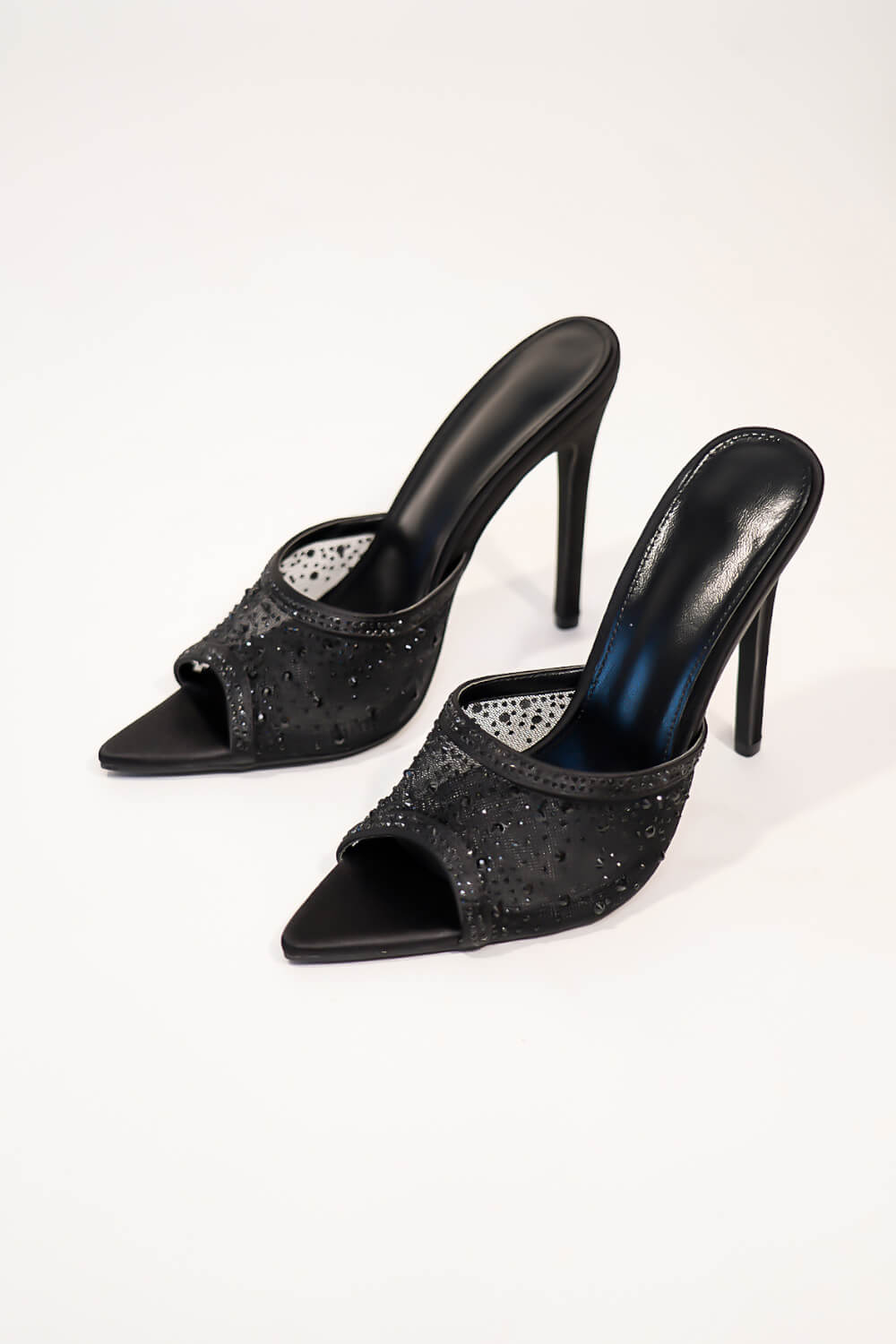 Rhinestone Open Pointed Toe Stiletto Mules