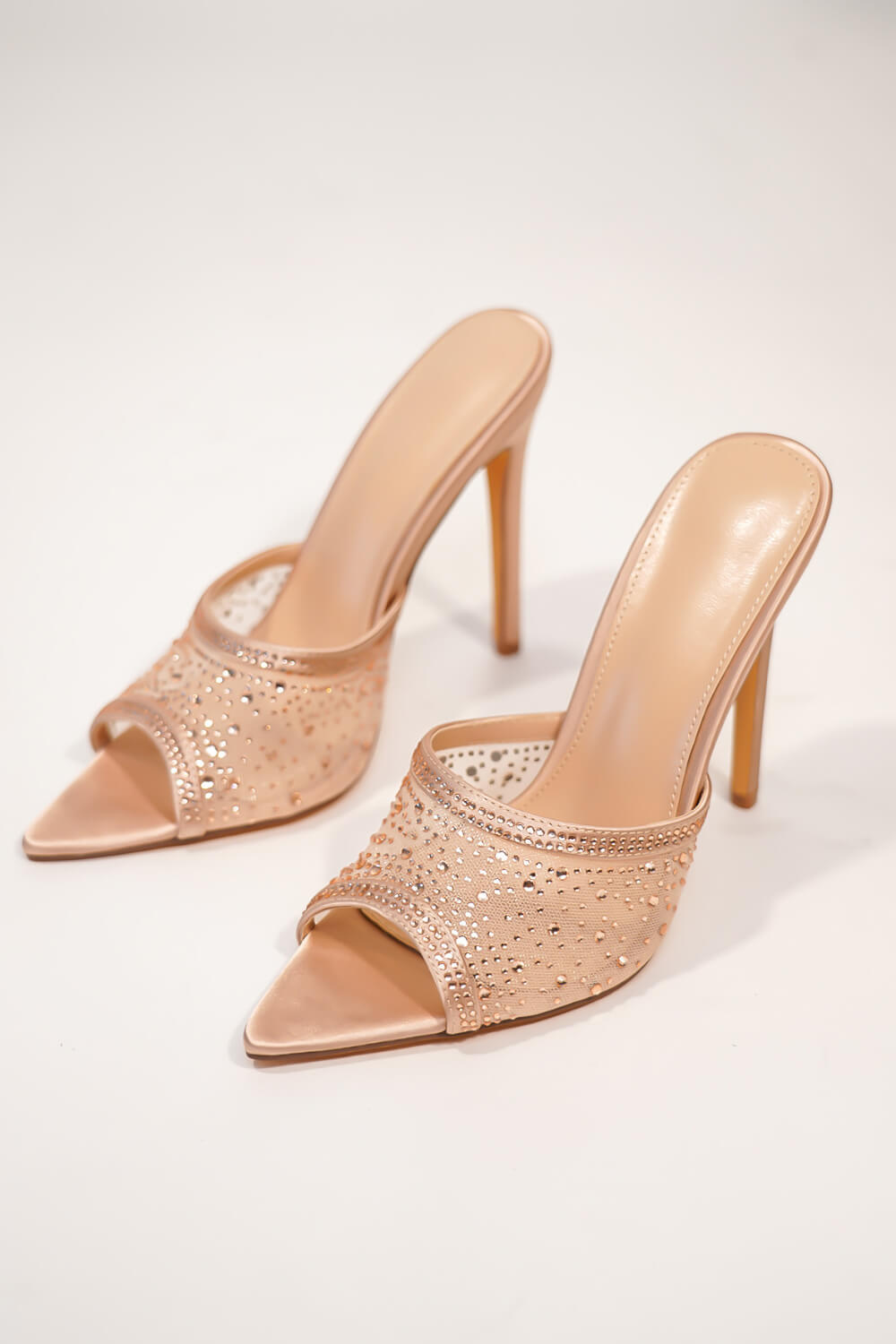 Rhinestone Open Pointed Toe Stiletto Mules