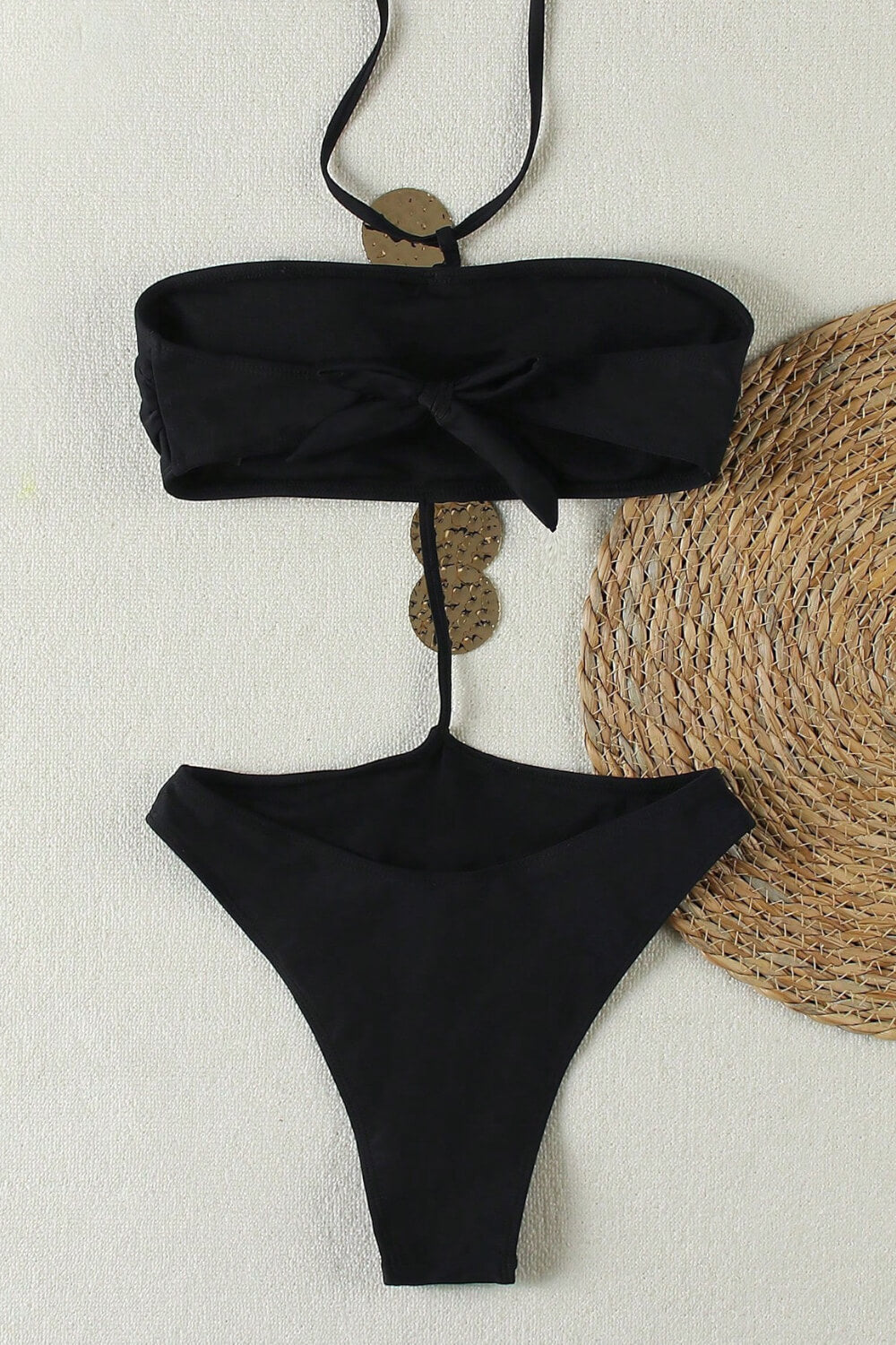 Halterncek Cut-Out One Piece Swimsuit With Metallic Medals Details