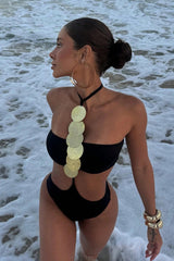 Halterncek Cut-Out One Piece Swimsuit With Metallic Medals Details