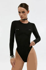 Hardware Embellished Underwire Long Sleeve One Piece Swimsuit