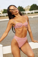 Stripe Print Balconette Underwire High-Waisted Bikini Set