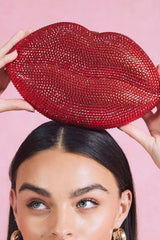 Rhinestone Lips Shaped Clutch Purse With Straps