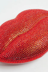Rhinestone Lips Shaped Clutch Purse With Straps
