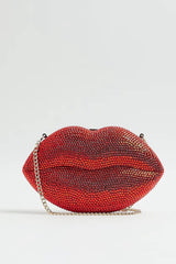 Rhinestone Lips Shaped Clutch Purse With Straps