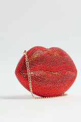Rhinestone Lips Shaped Clutch Purse With Straps