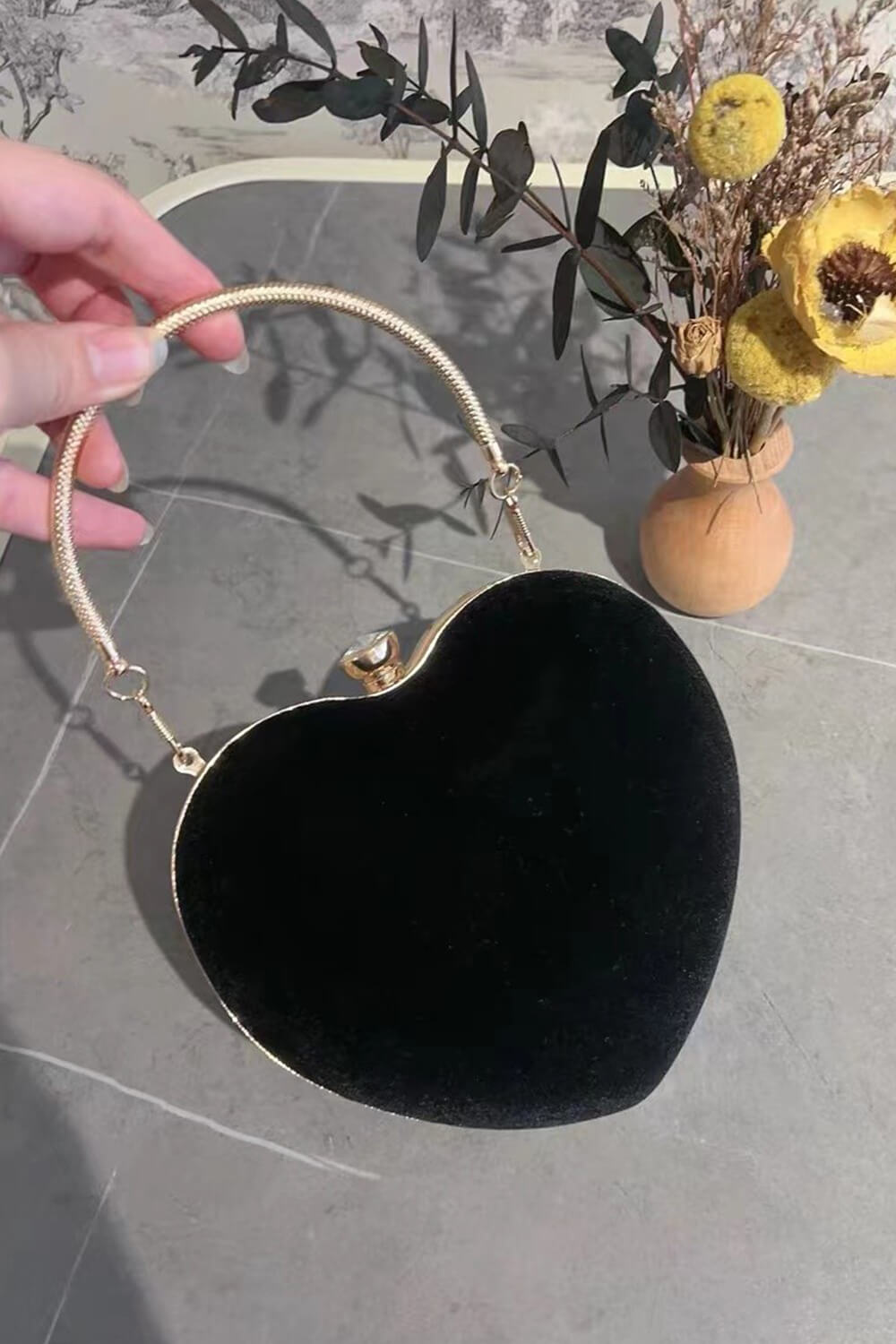 Velvet Heart Evening Clutch Bag With Chains