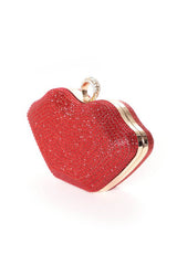 Rhinestone Lips Shaped Evening Clutch Purse With Straps
