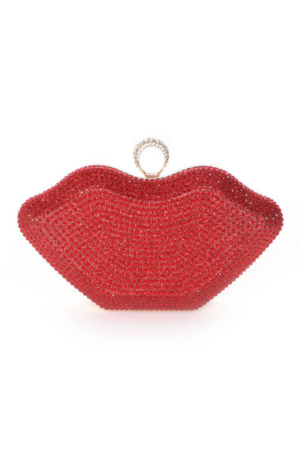 Rhinestone Lips Shaped Evening Clutch Purse With Straps
