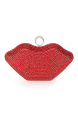 Rhinestone Lips Shaped Evening Clutch Purse With Straps