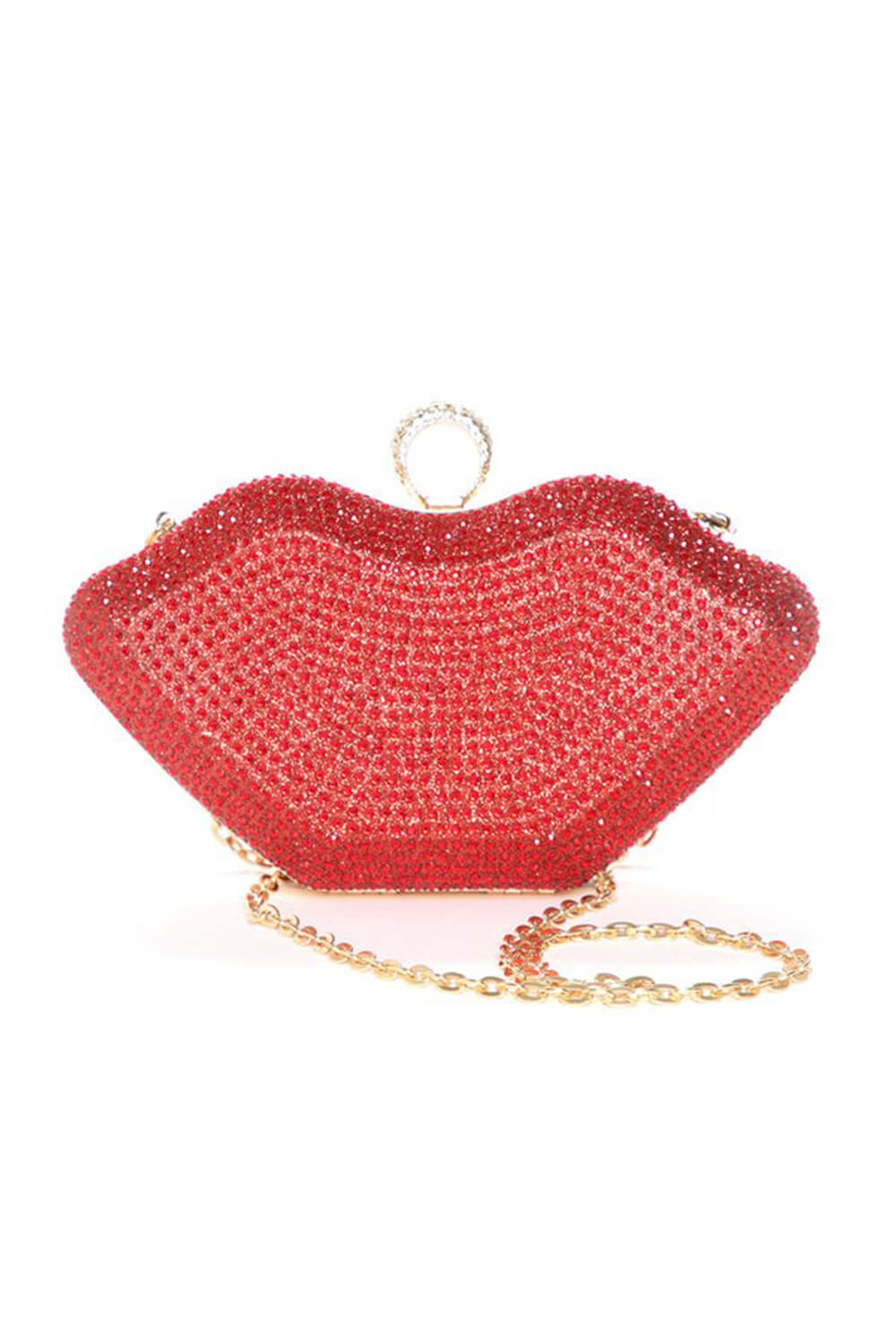 Rhinestone Lips Shaped Evening Clutch Purse With Straps