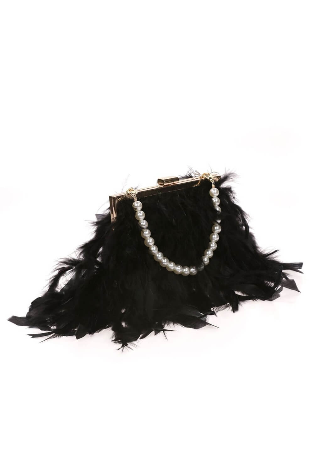 Feather Evening Clutch Bag With Pearl Handle