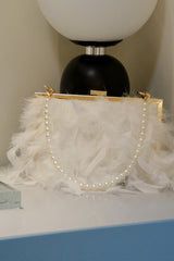 Feather Evening Clutch Bag With Pearl Handle