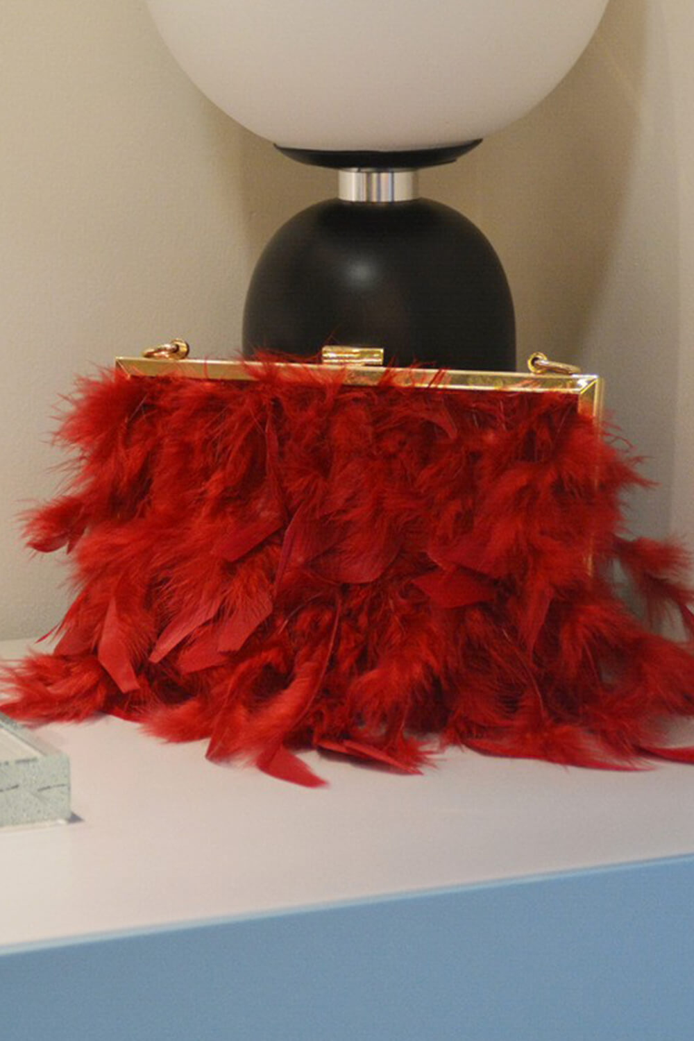 Feather Evening Clutch Bag With Pearl Handle