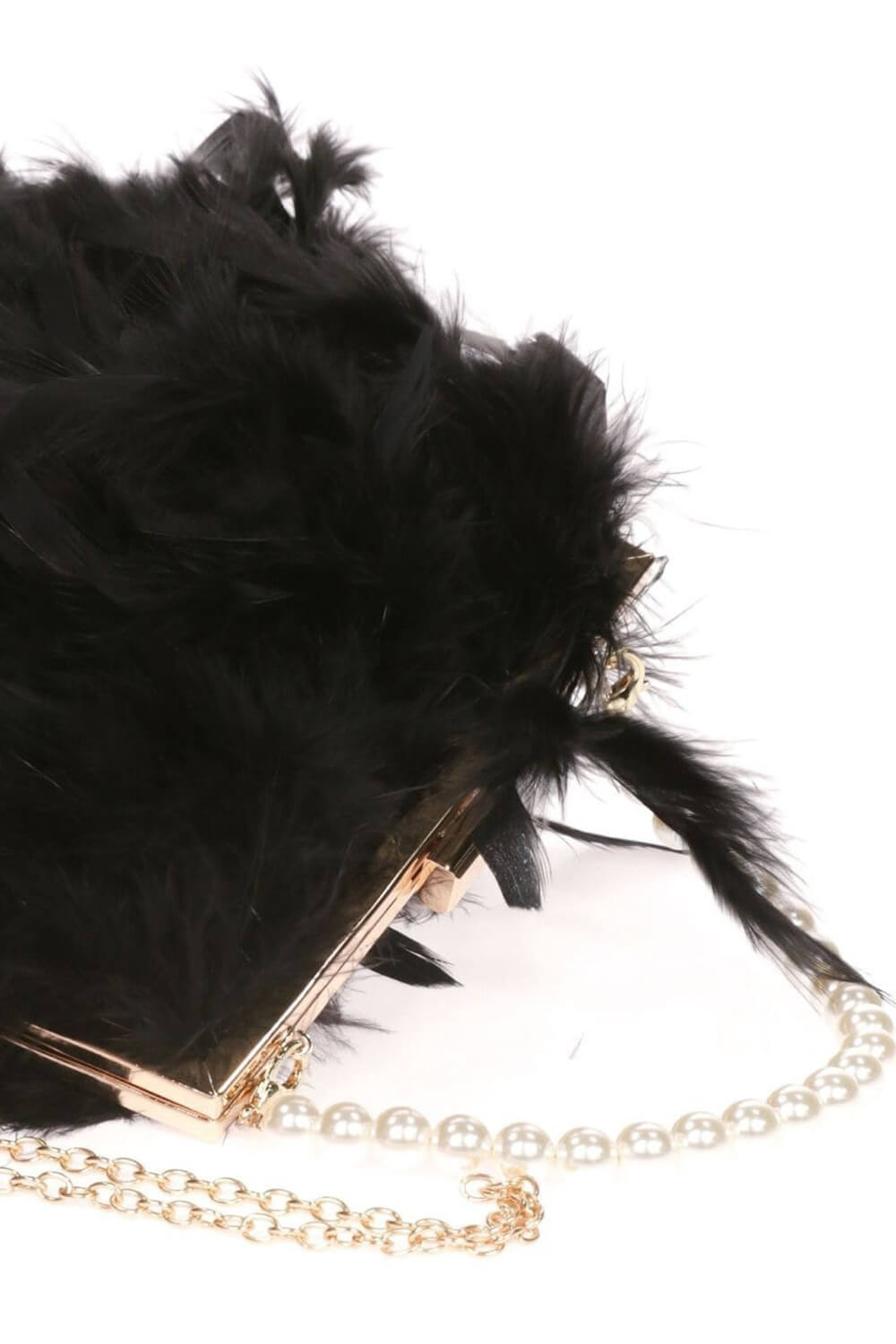 Feather Evening Clutch Bag With Pearl Handle