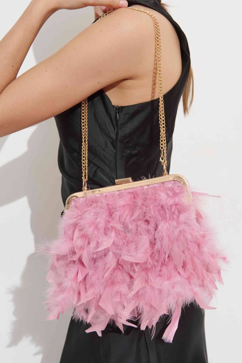 Feather Evening Clutch Bag With Pearl Handle