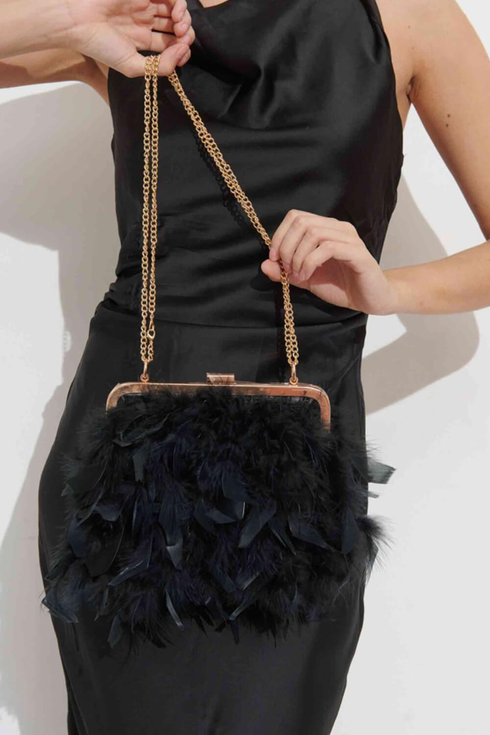 Feather Evening Clutch Bag With Pearl Handle