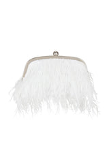 Pearl Top Handle Feather Evening Clutch With Chain Straps