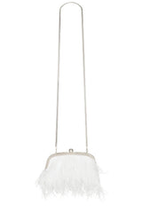 Pearl Top Handle Feather Evening Clutch With Chain Straps