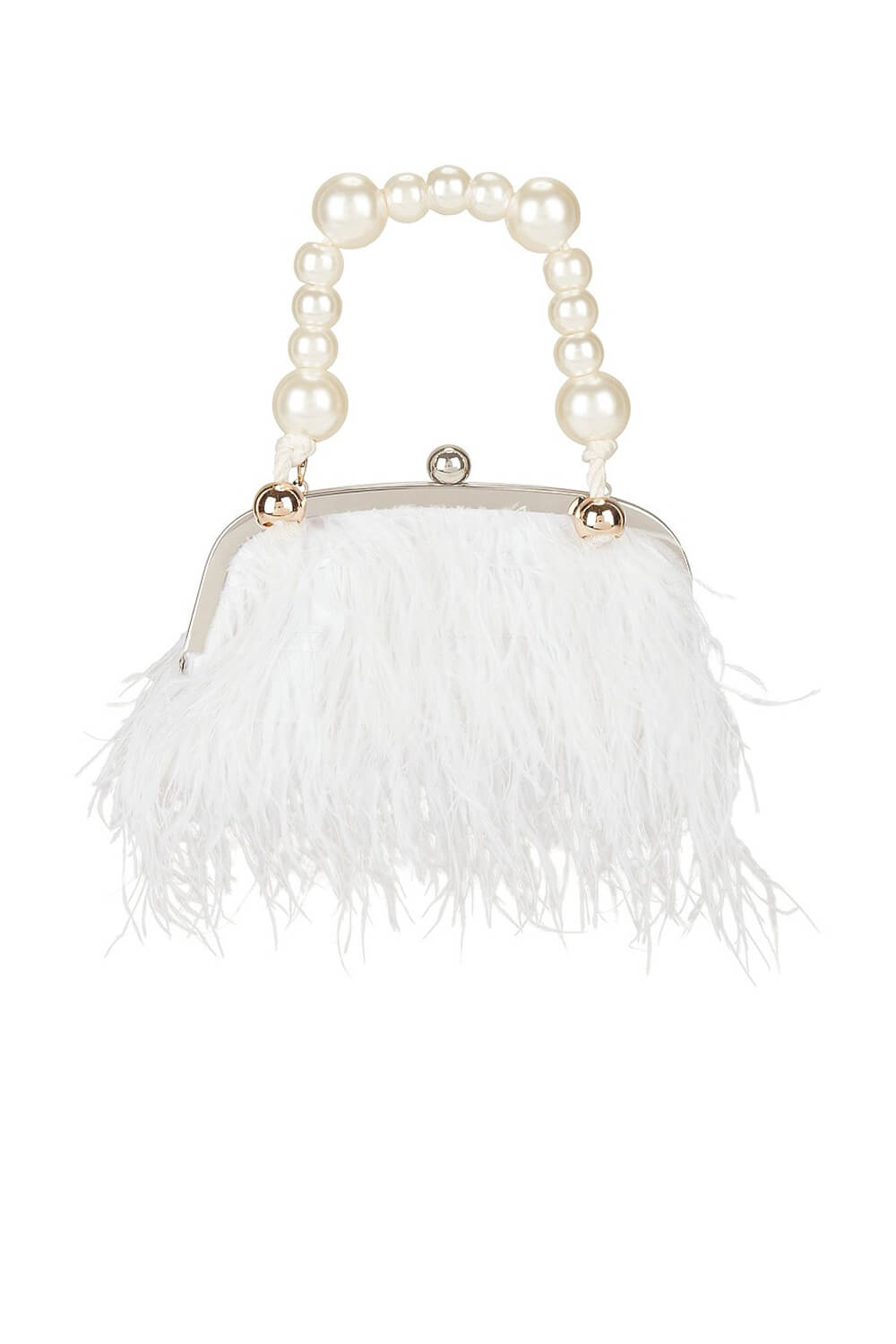 Pearl Top Handle Feather Evening Clutch With Chain Straps