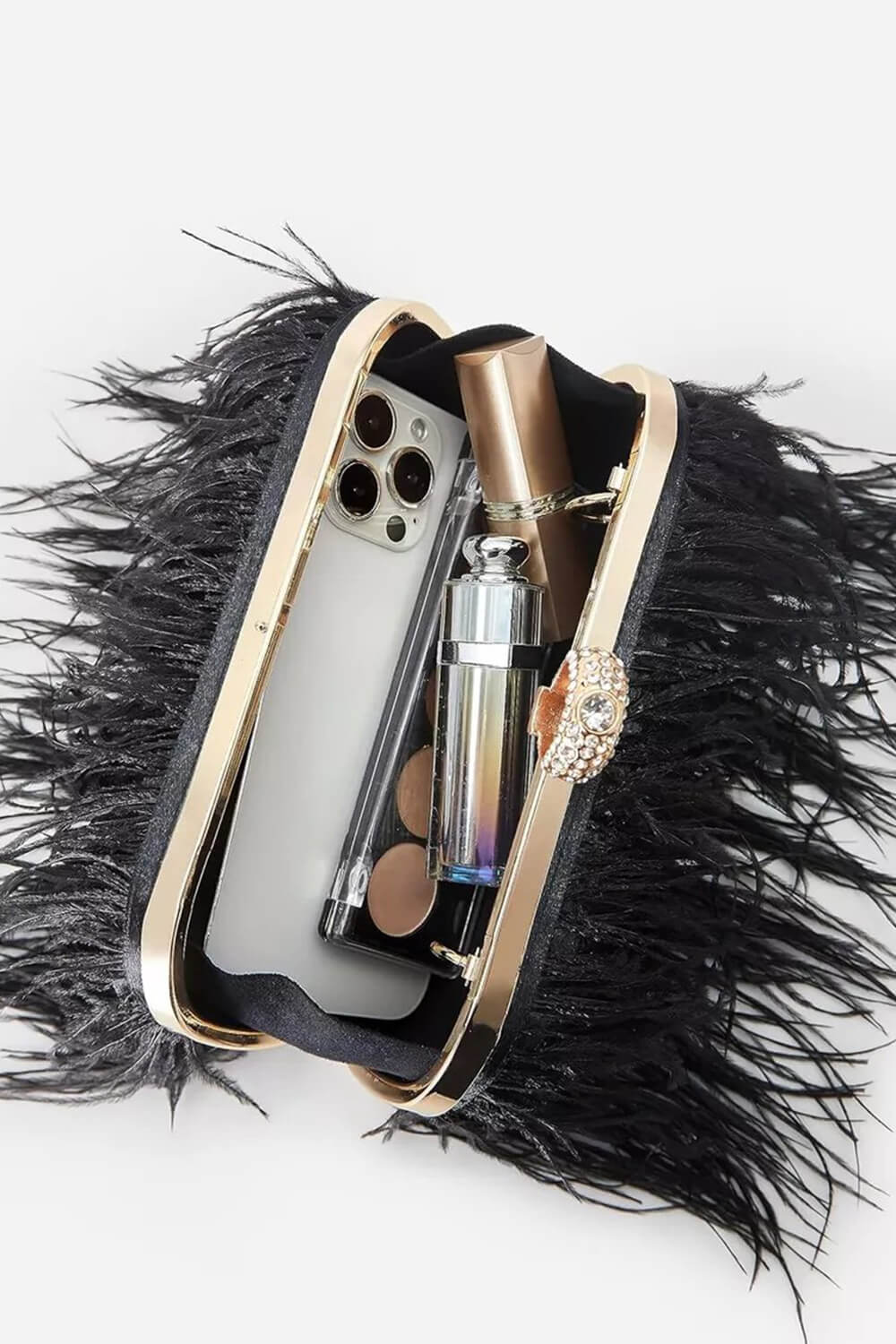 All-Over Feather Fringe Evening Clutch