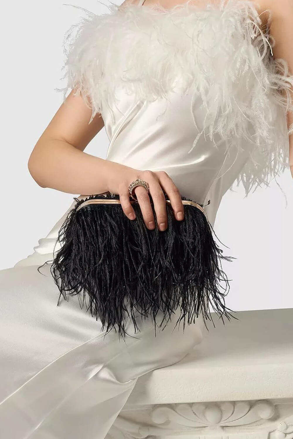 All-Over Feather Fringe Evening Clutch