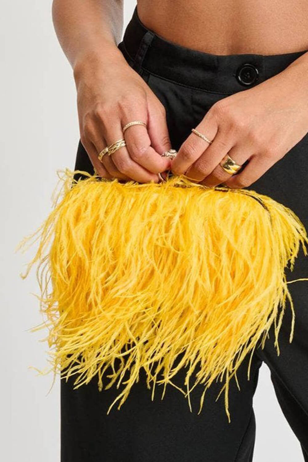 All-Over Feather Fringe Evening Clutch
