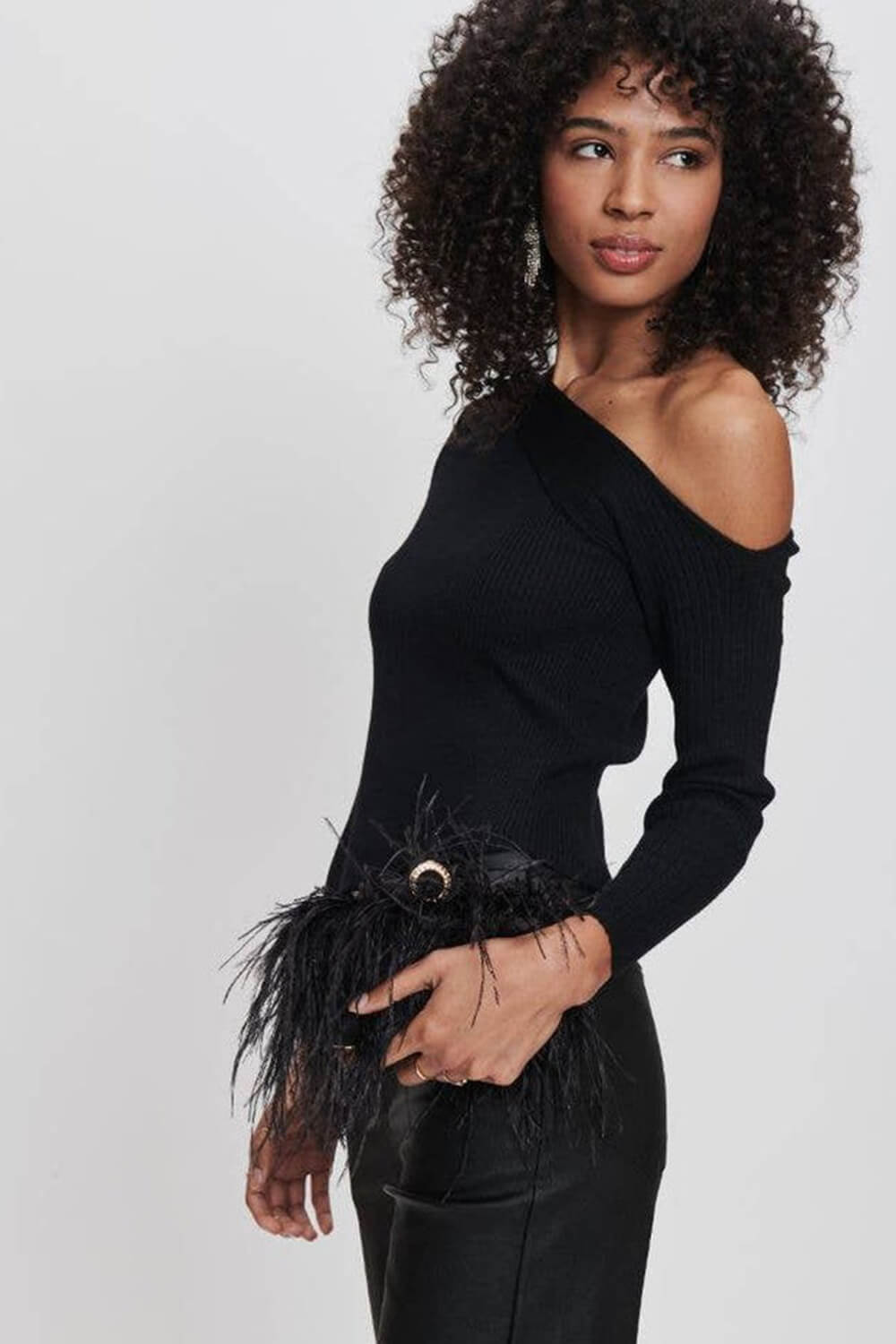 All-Over Feather Fringe Evening Clutch