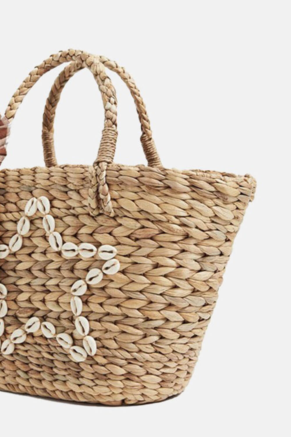 Shell-Embellished Straw Woven Plaid Bowknot Beach Tote Bags