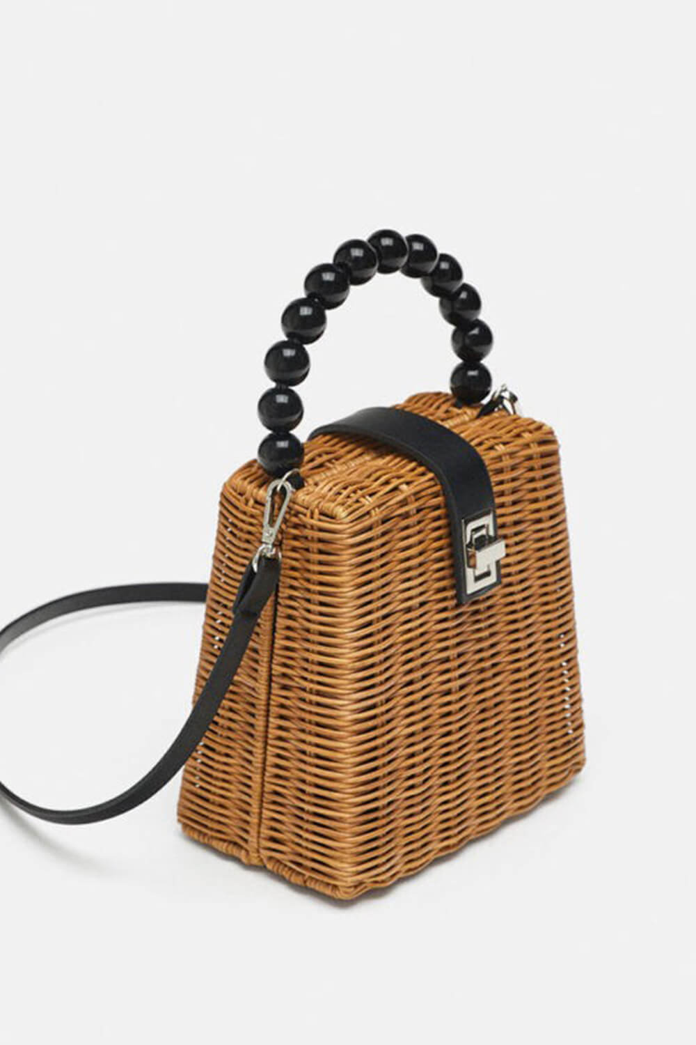 Mini Woven Beaded Handle Handbags With Shoulder Strap
