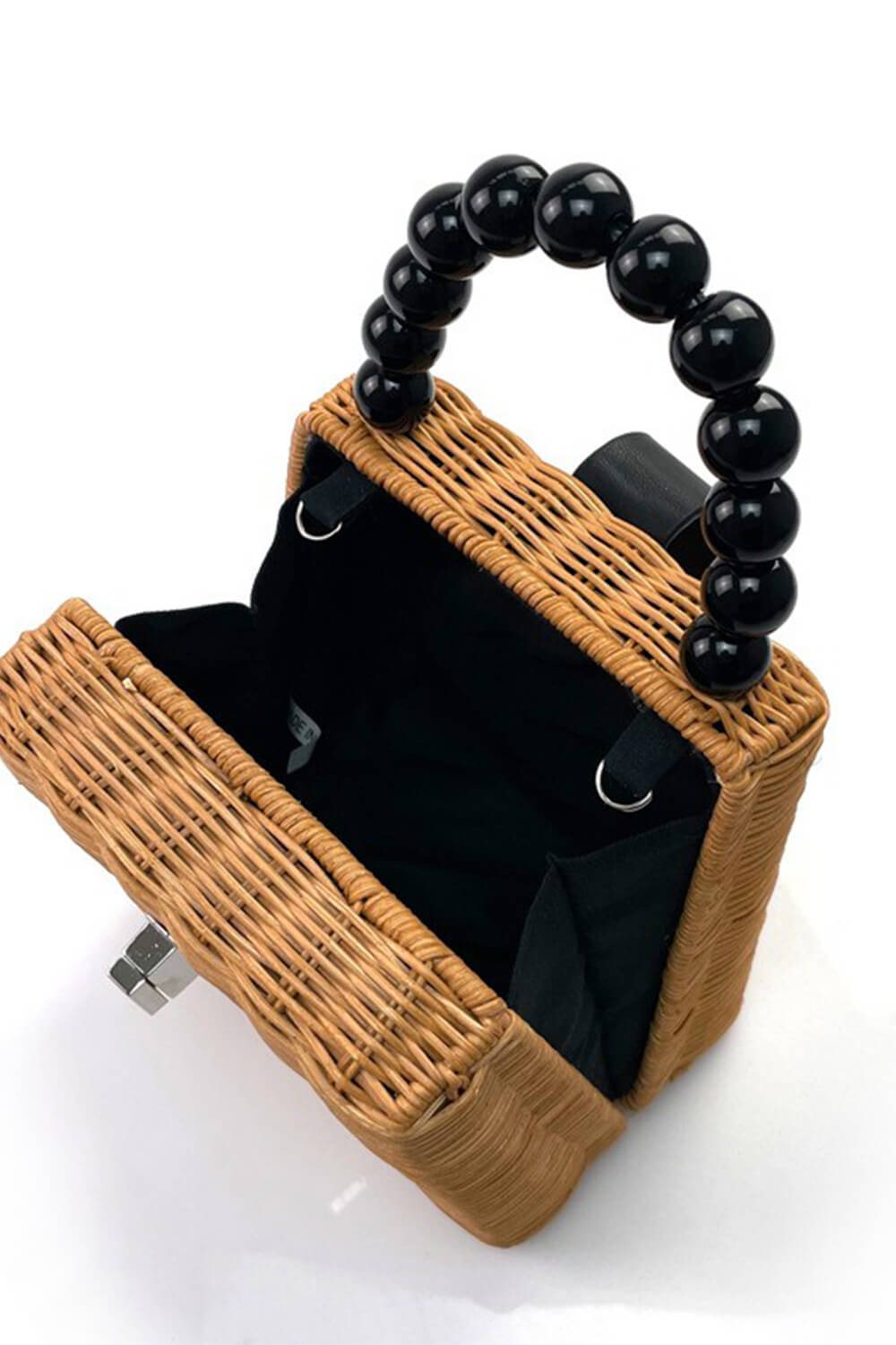 Mini Woven Beaded Handle Handbags With Shoulder Strap