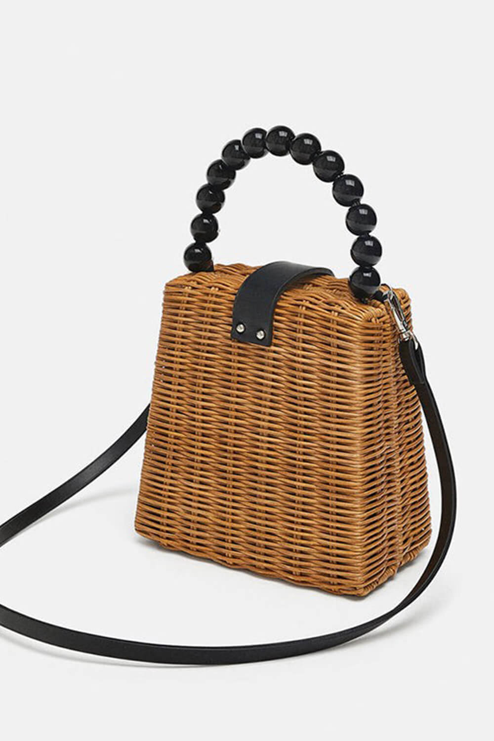Mini Woven Beaded Handle Handbags With Shoulder Strap