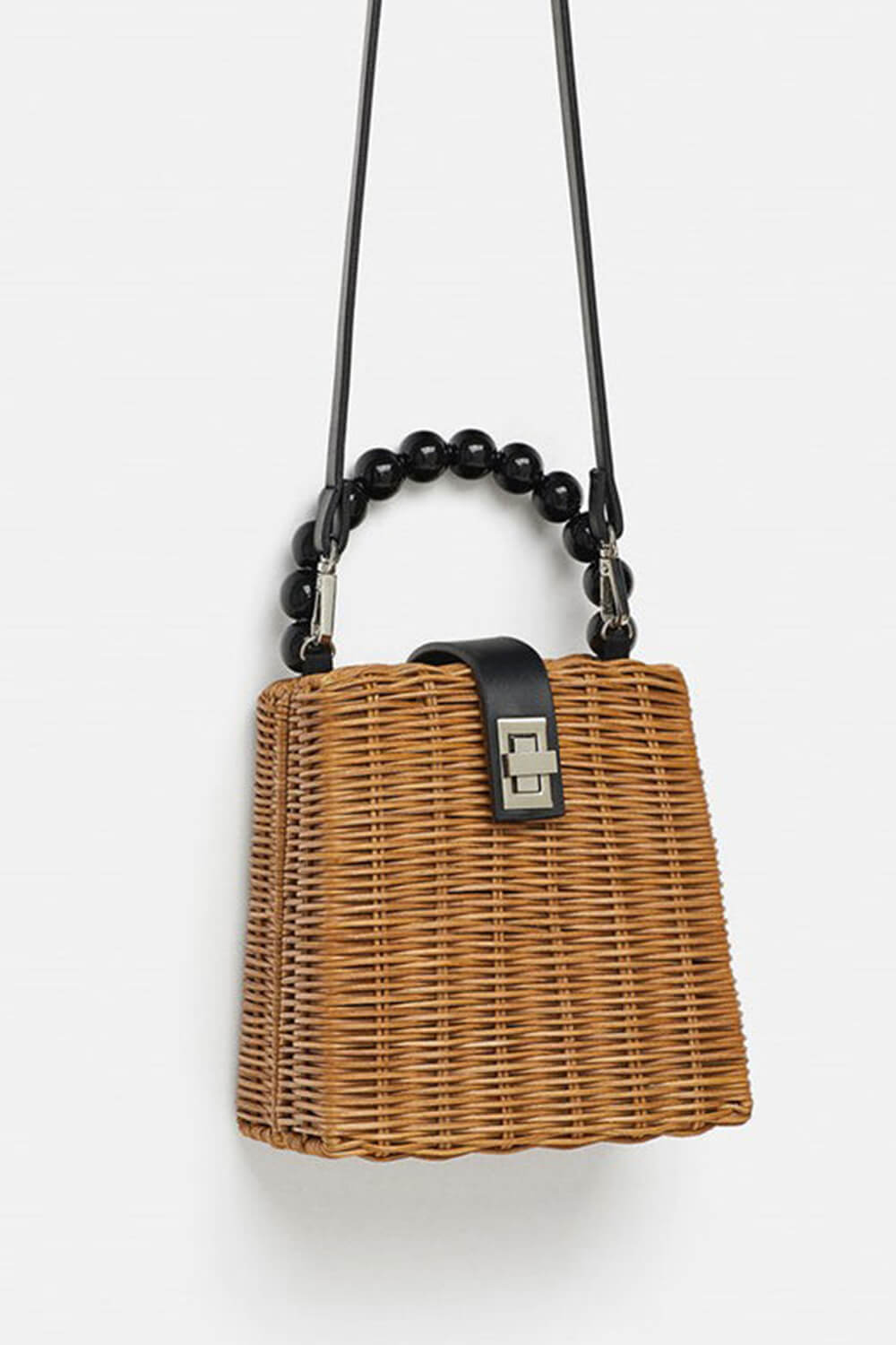 Mini Woven Beaded Handle Handbags With Shoulder Strap