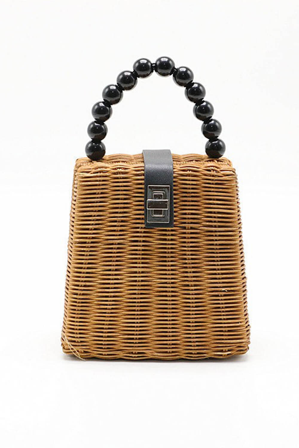 Mini Woven Beaded Handle Handbags With Shoulder Strap