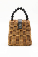 Mini Woven Beaded Handle Handbags With Shoulder Strap