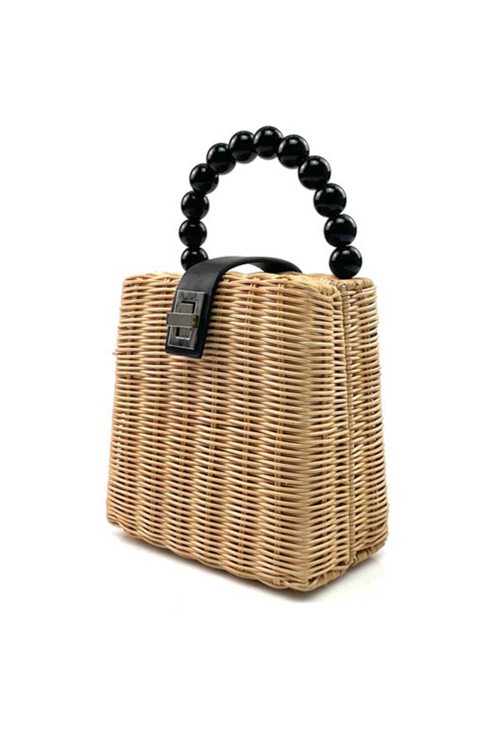 Mini Woven Beaded Handle Handbags With Shoulder Strap