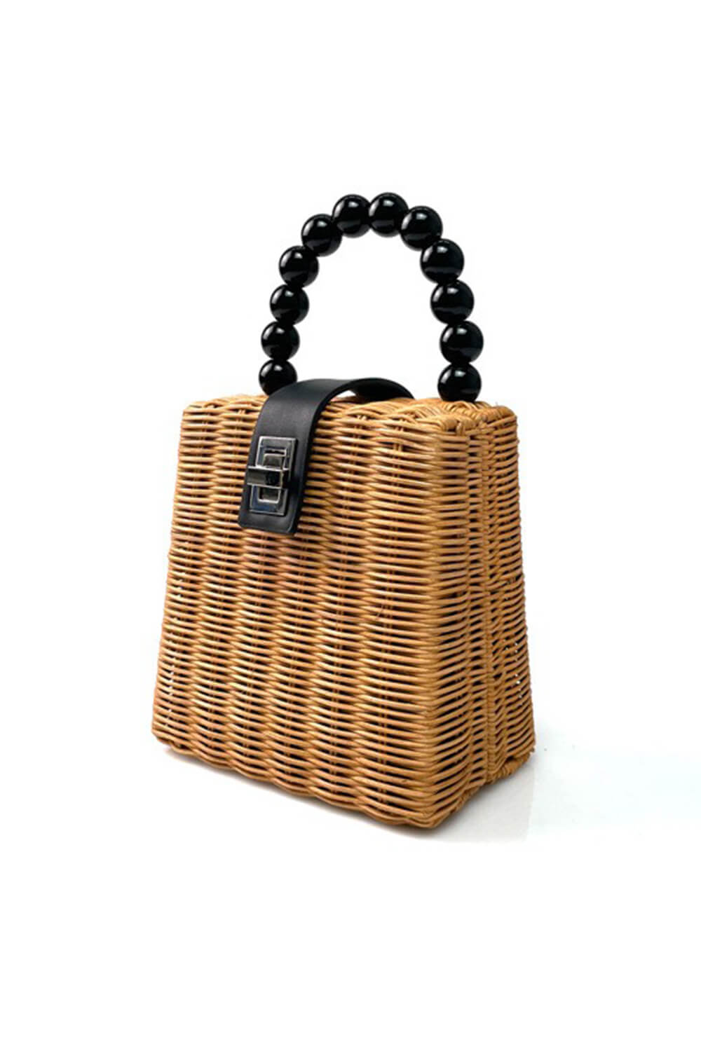 Mini Woven Beaded Handle Handbags With Shoulder Strap