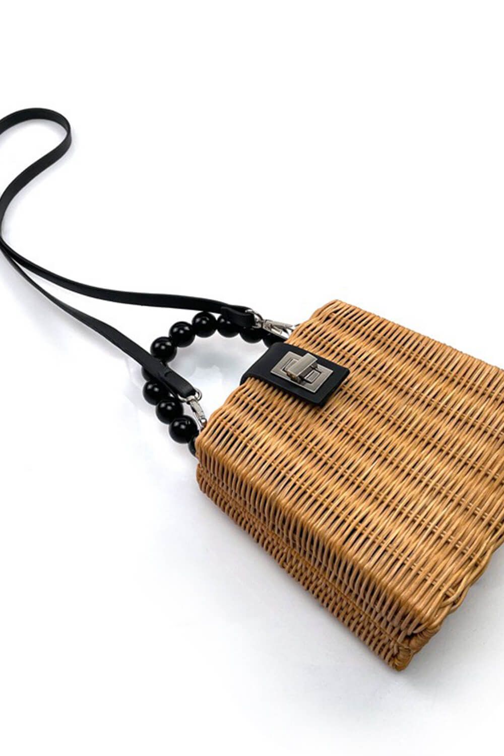 Mini Woven Beaded Handle Handbags With Shoulder Strap
