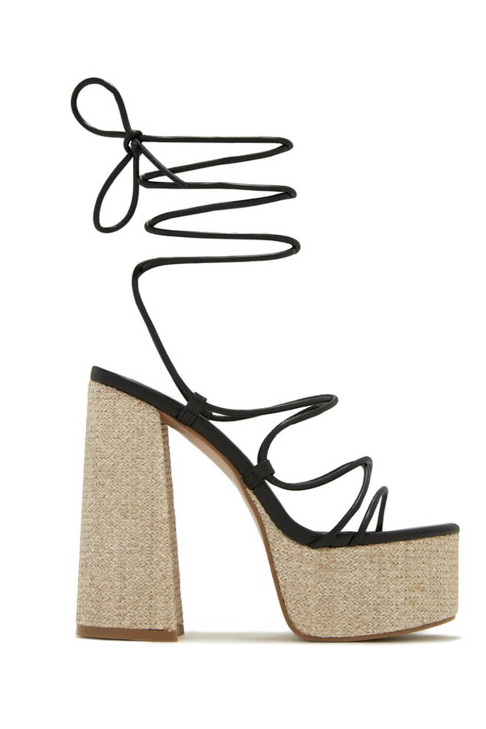 Raffia Lace Up Platform Chunky Block High Heel Sandals