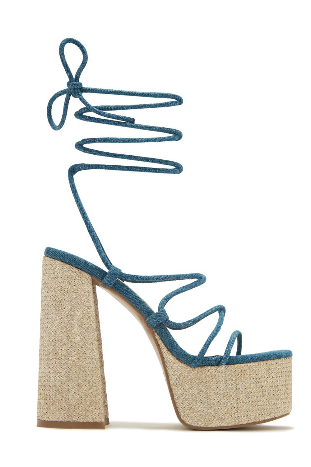 Raffia Lace Up Platform Chunky Block High Heel Sandals